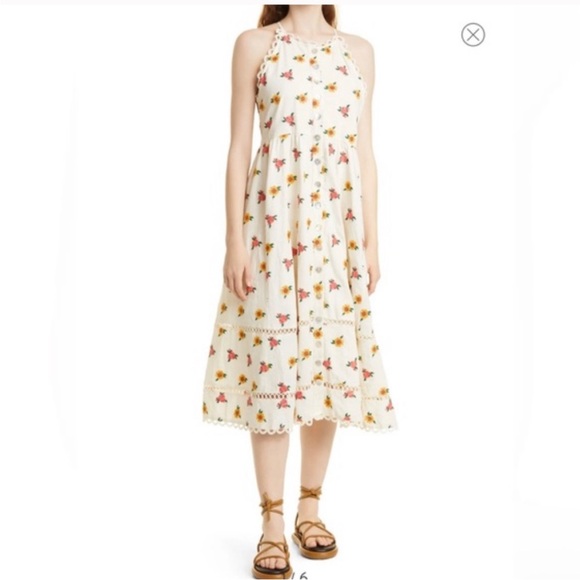 FARM Rio Dresses & Skirts - FARM Rio Cream Midi Dress with Pink and Yellow Floral Print